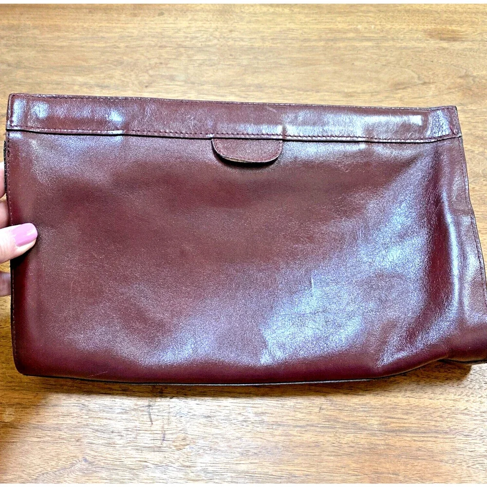 Vintage Borelli Collection Leather Clutch Purse Wine Burgundy Oxblood Red NEW